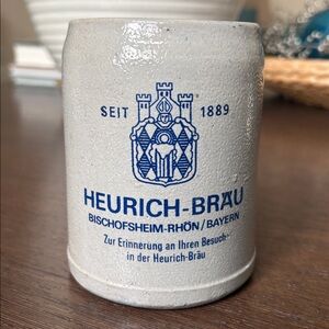 Heurich-Bräu Stoneware Beer Stein - Blue on Gray